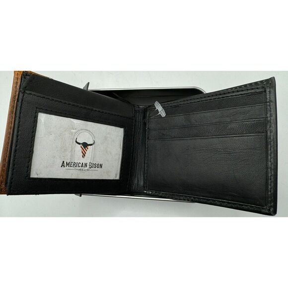 AMERICAN BISON GENUINE LEATHER BLACK AND BROWN MEN'S WALLET FAST SHIPPING - Picture 3 of 5